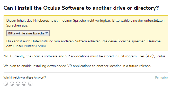 Oculus Store vorerst nur auf Laufwerk C installieren