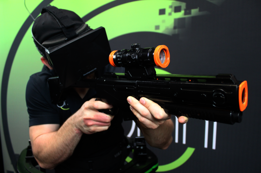 virtuix omni, omnidirectional treadmill, virtual reality, oculus rift, vr-gun