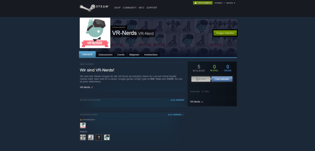 Steam-Gruppe für VR-Nerds