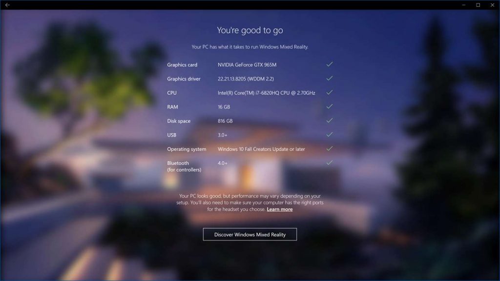 Windows Mixed Reality PC Check