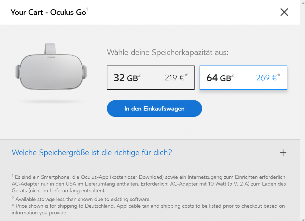 Oculus Go Varianten